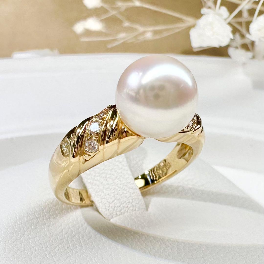 【MIKIMOTO】K18 アコヤ真珠 ダイヤモンド リング