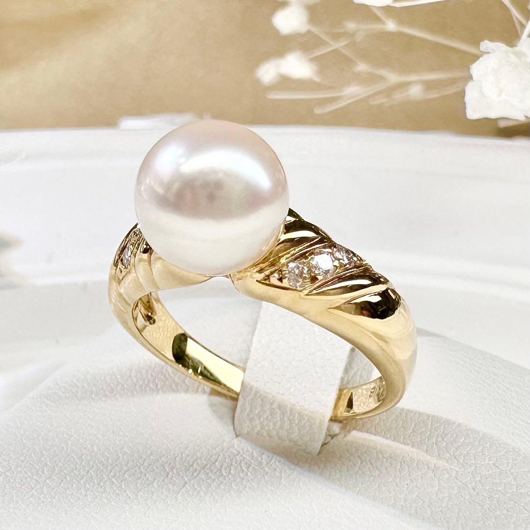 【MIKIMOTO】K18 アコヤ真珠 ダイヤモンド リング