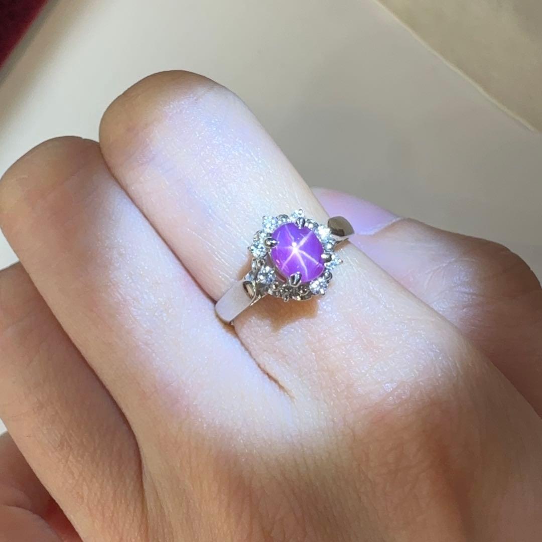 PT900 スターサファイア1.11ct ダイヤモンドリング 天然石 レディース