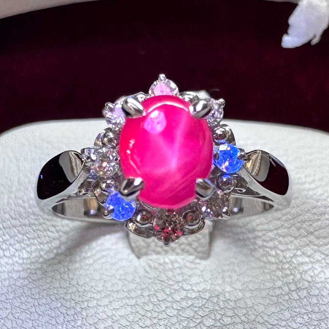 PT900 スターサファイア1.11ct ダイヤモンドリング 天然石 レディース