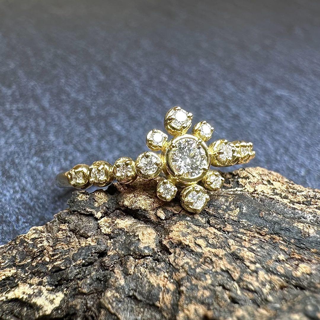 【K18】新品ダイヤモンド 0.112ct リング 花モチーフ