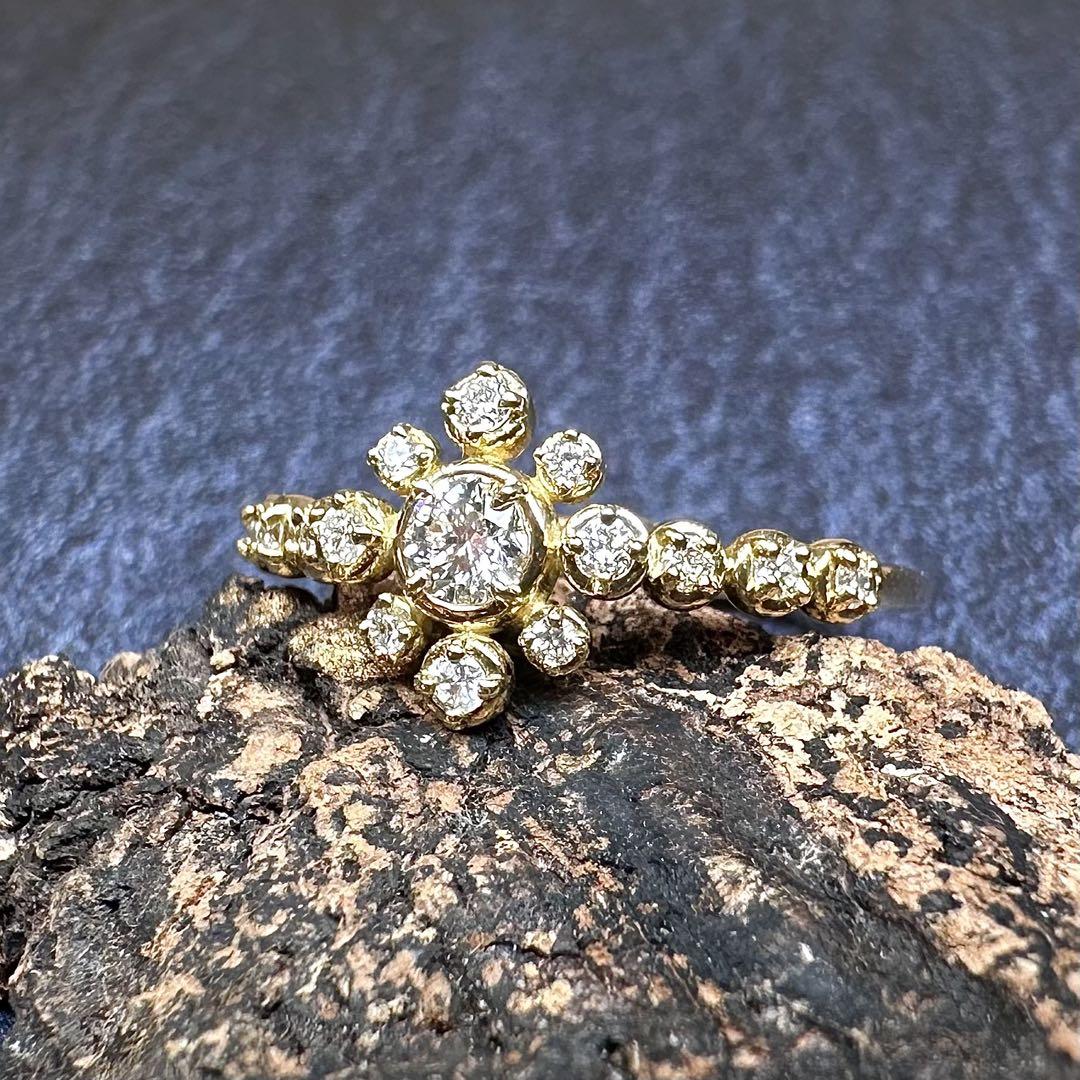 【K18】新品ダイヤモンド 0.112ct リング 花モチーフ