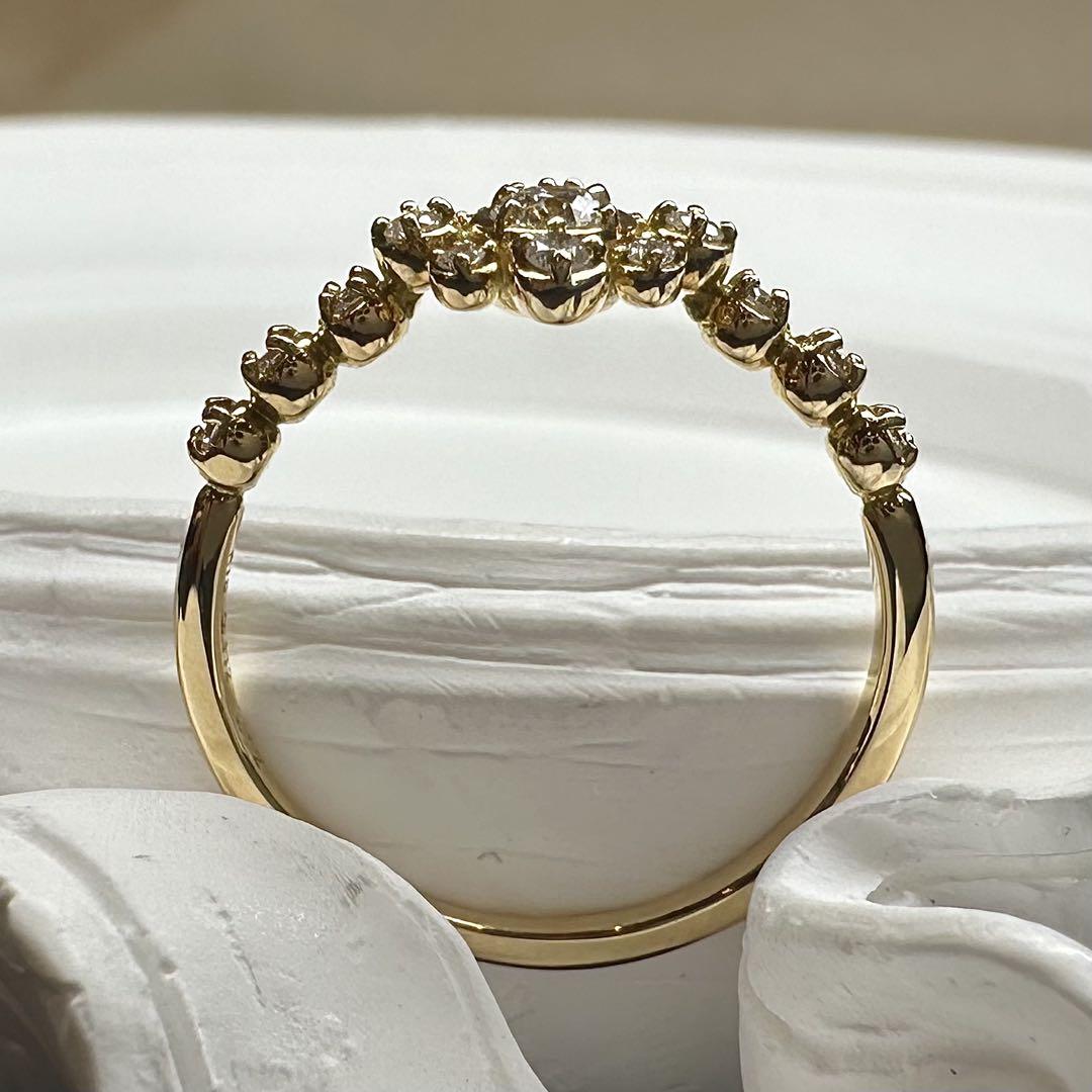 【K18】新品ダイヤモンド 0.112ct リング 花モチーフ