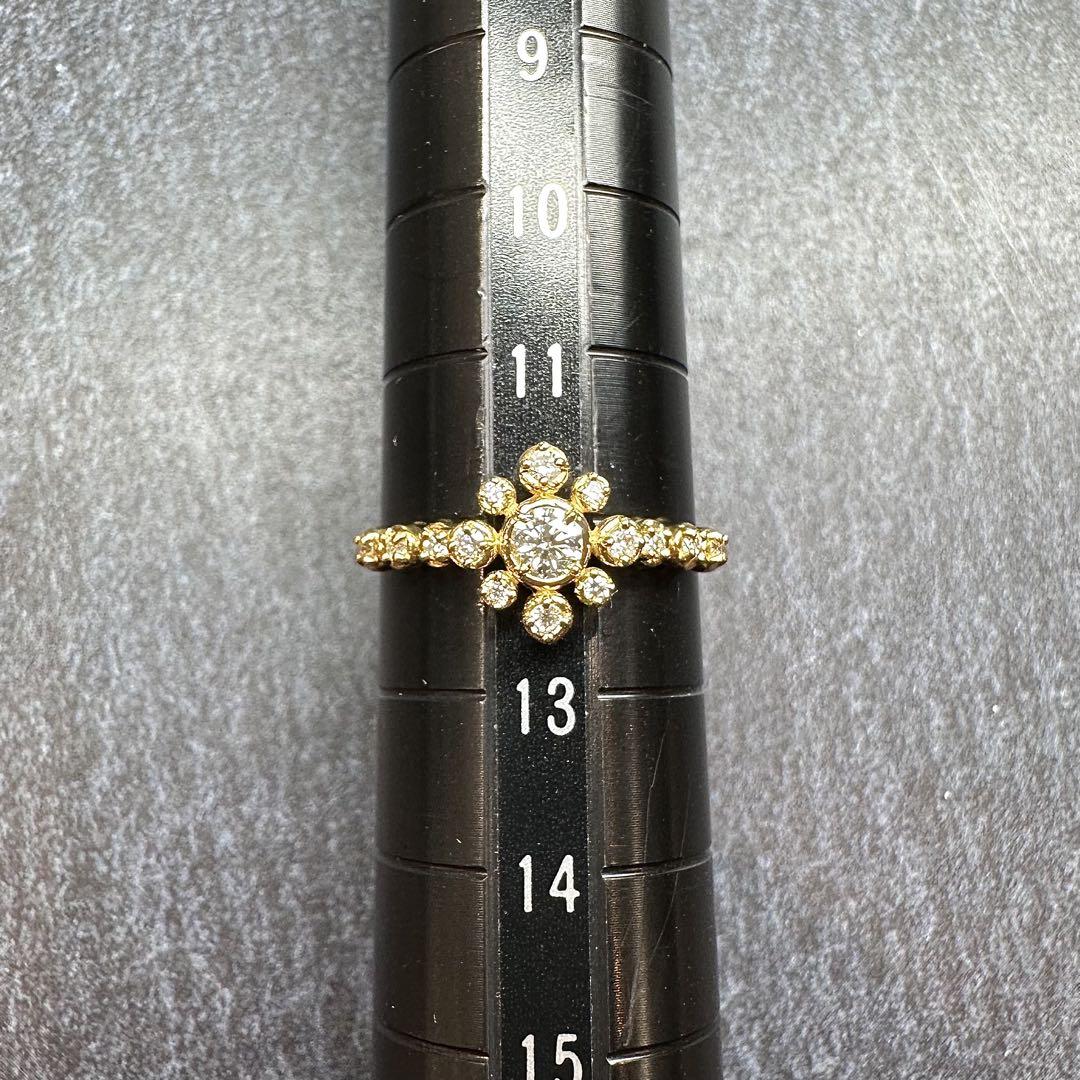【K18】新品ダイヤモンド 0.112ct リング 花モチーフ