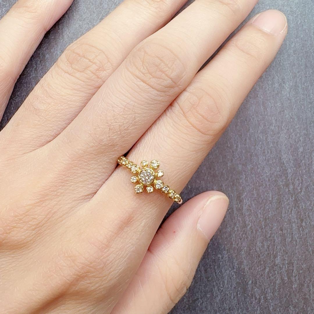【K18】新品ダイヤモンド 0.112ct リング 花モチーフ