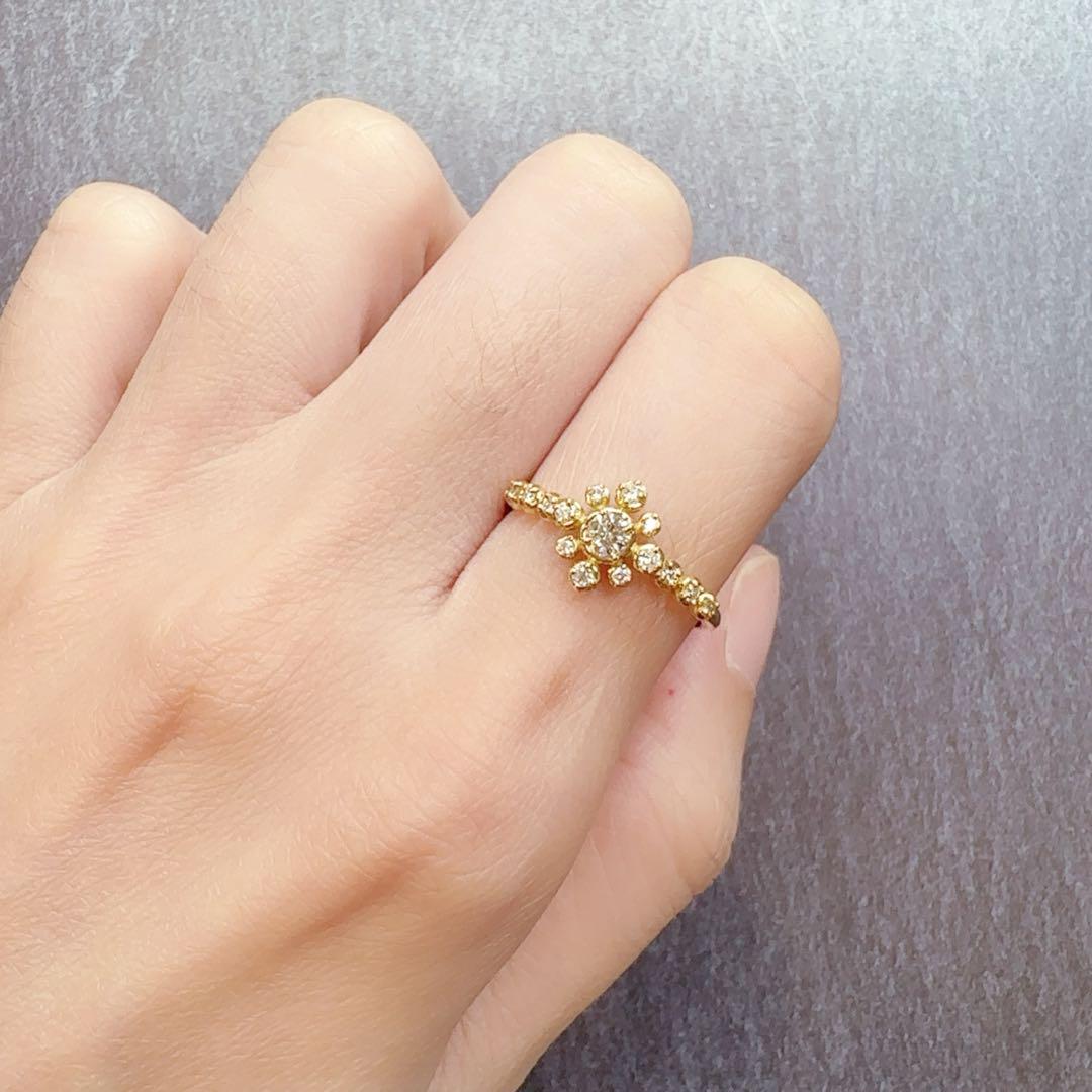 【K18】新品ダイヤモンド 0.112ct リング 花モチーフ