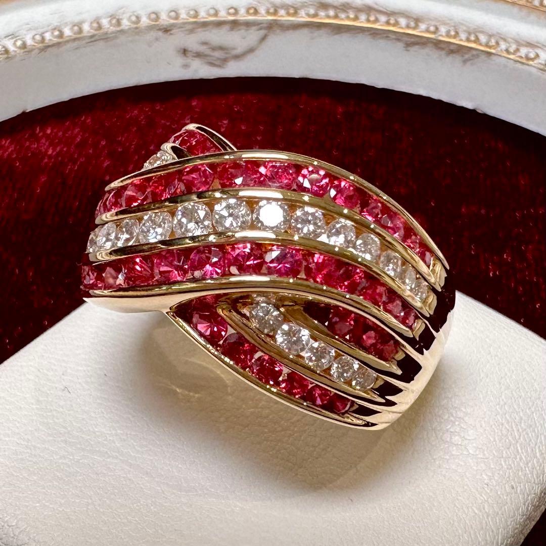 K18 ルビー1.76ct ダイヤモンド パヴェリング