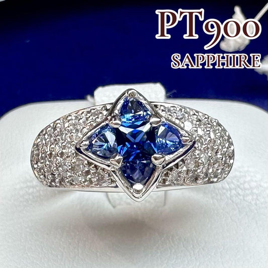 【美品】サファイア リング パヴェダイヤ 幅広