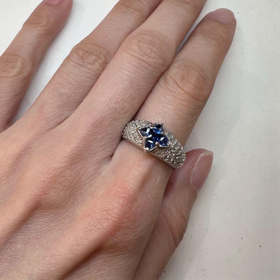 【美品】サファイア リング パヴェダイヤ 幅広