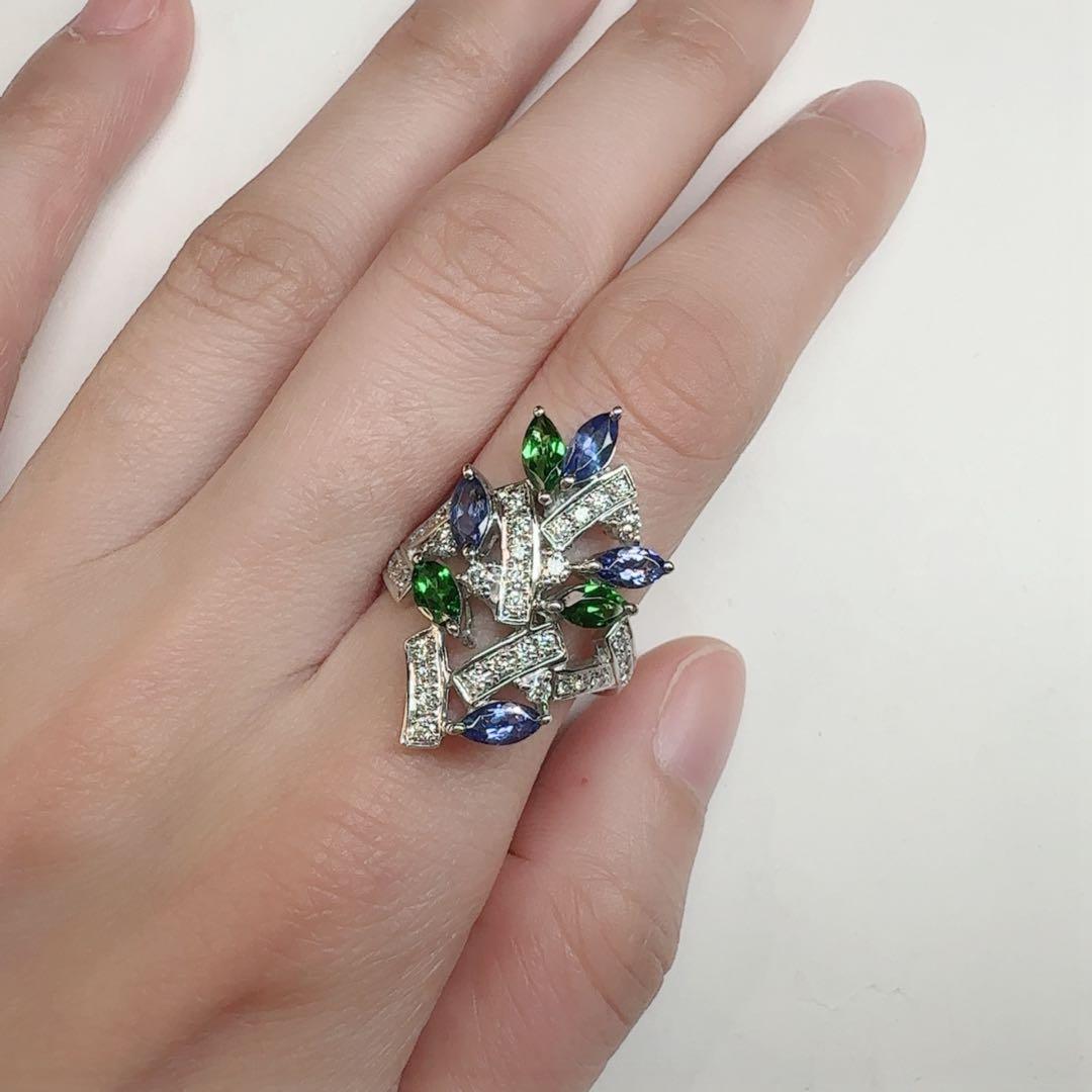 【K18】ツァボライト 0.95ct タンザナイト0.72ctリング