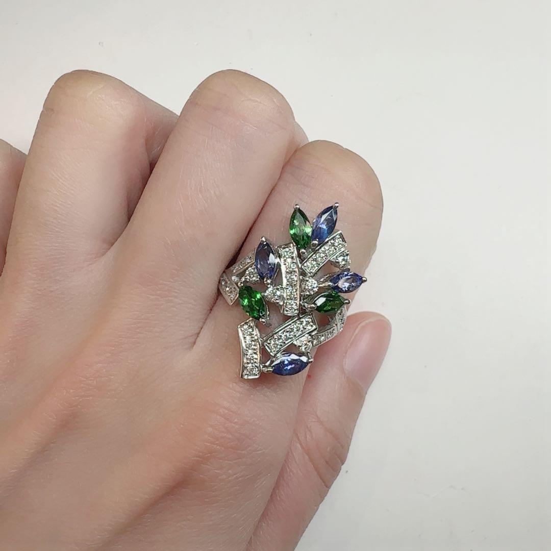 【K18】ツァボライト 0.95ct タンザナイト0.72ctリング