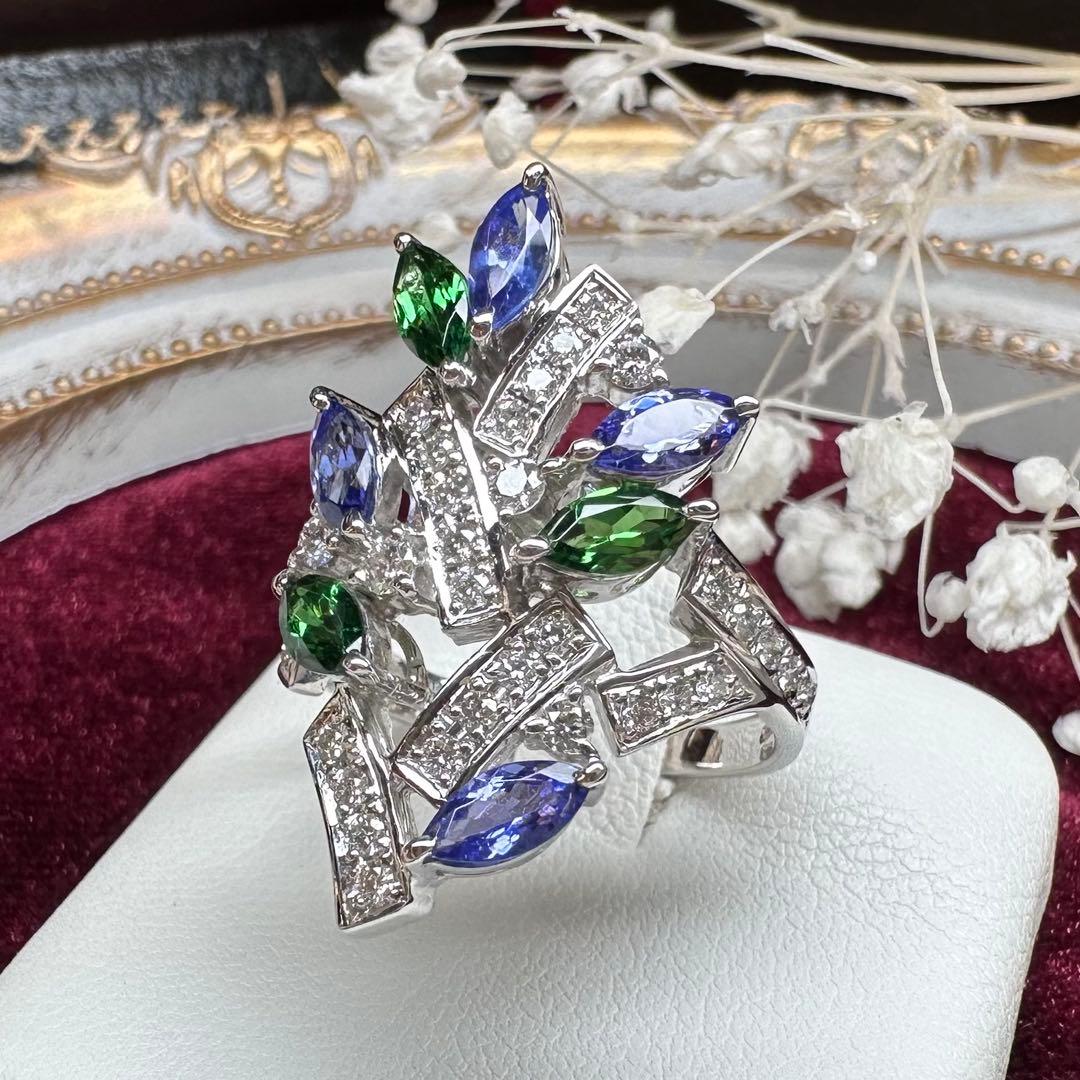 【K18】ツァボライト 0.95ct タンザナイト0.72ctリング