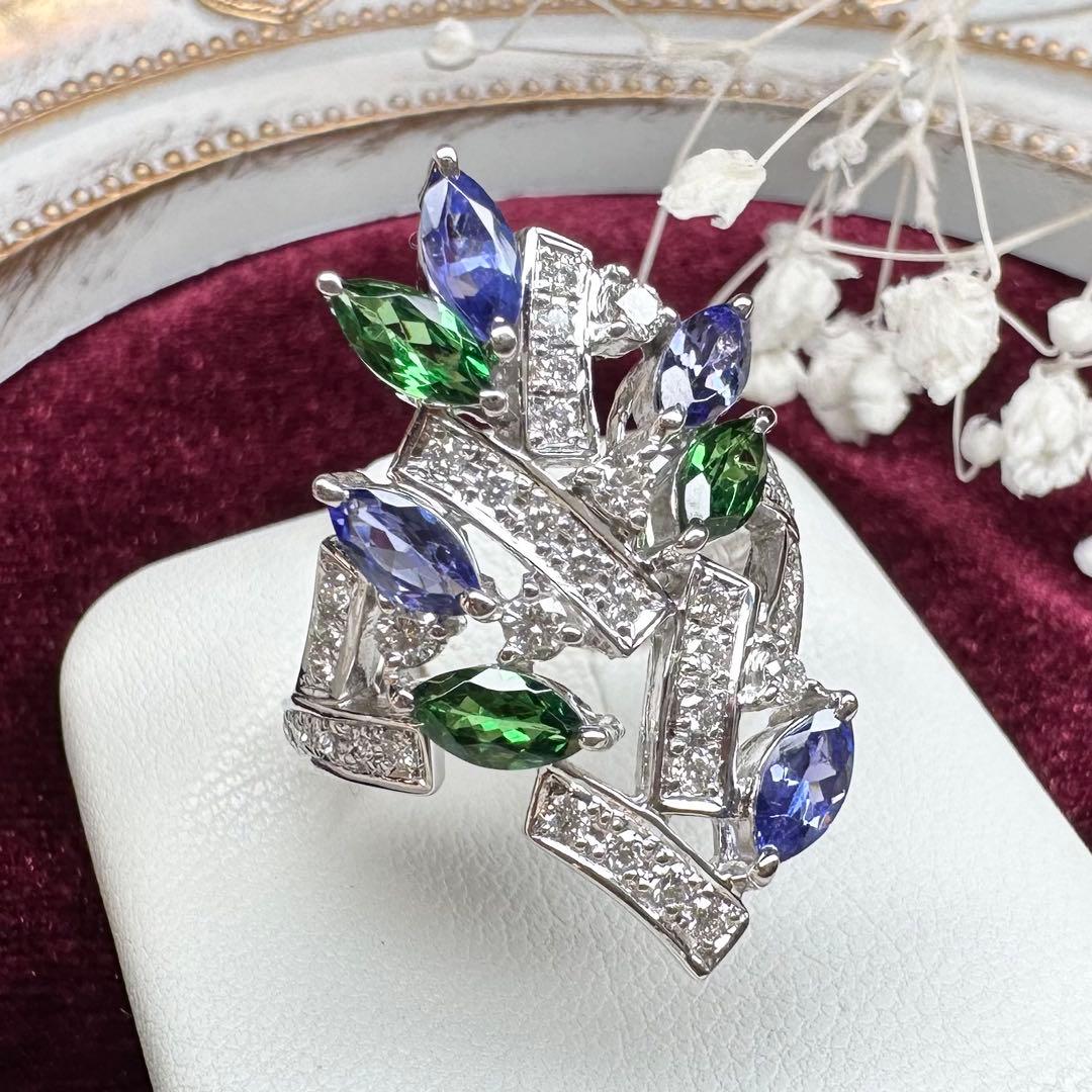 【K18】ツァボライト 0.95ct タンザナイト0.72ctリング