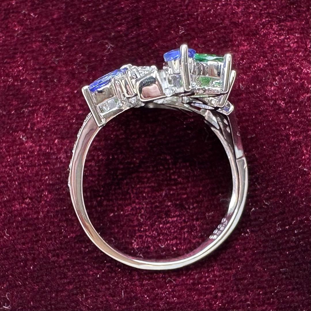 【K18】ツァボライト 0.95ct タンザナイト0.72ctリング