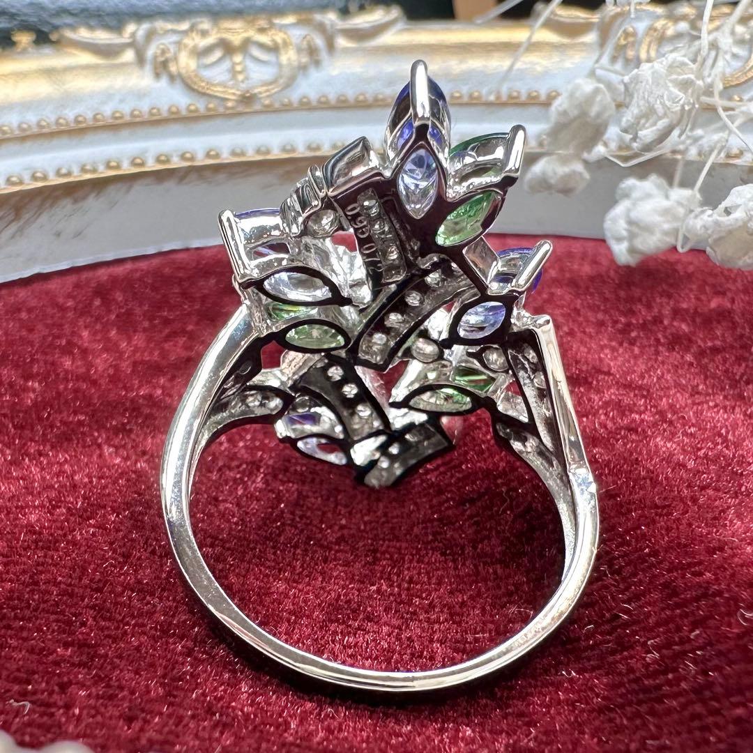 【K18】ツァボライト 0.95ct タンザナイト0.72ctリング
