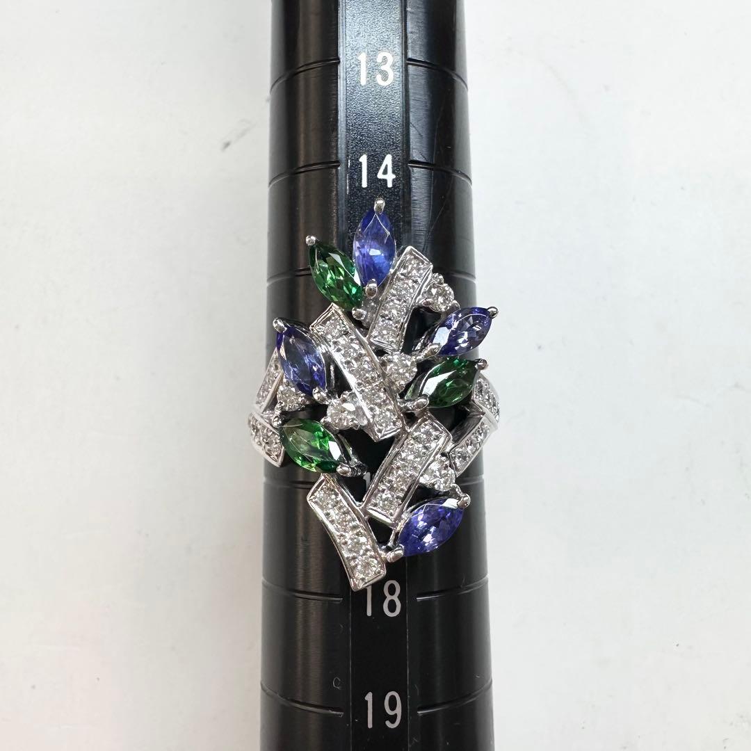 【K18】ツァボライト 0.95ct タンザナイト0.72ctリング