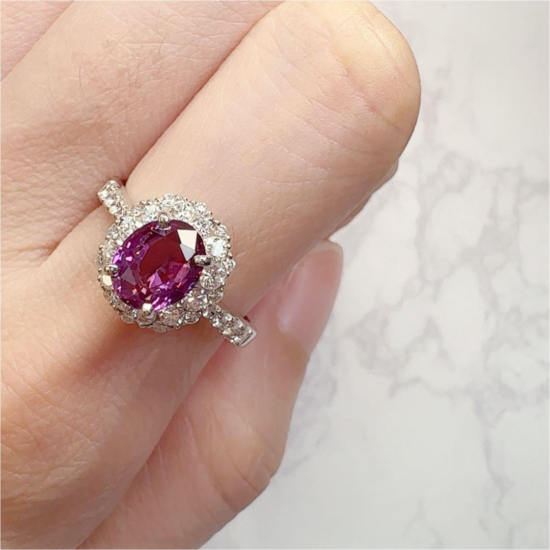 【美品】Pt900 パープルサファイア 2ct リング ダイヤ巻き