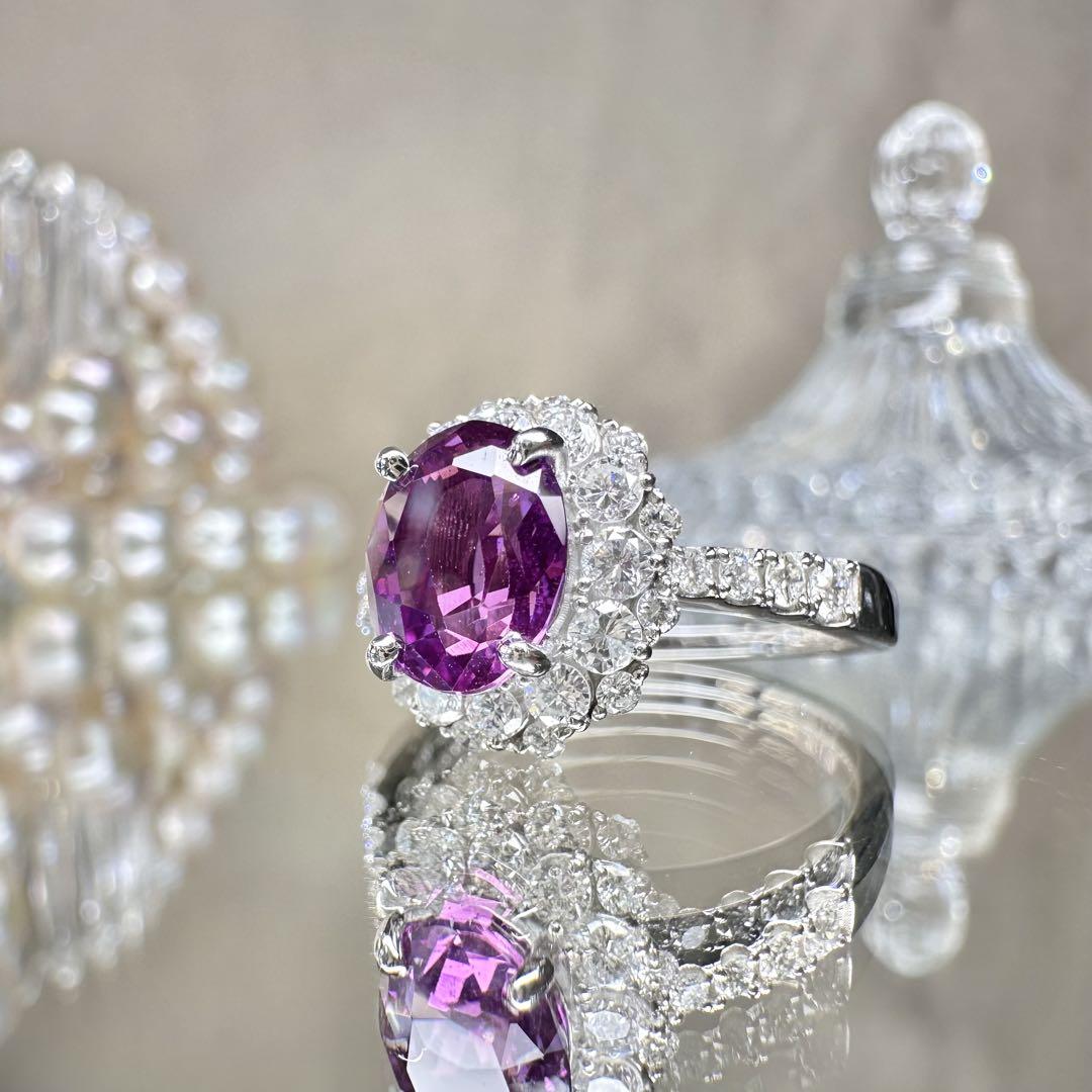 【美品】Pt900 パープルサファイア 2ct リング ダイヤ巻き