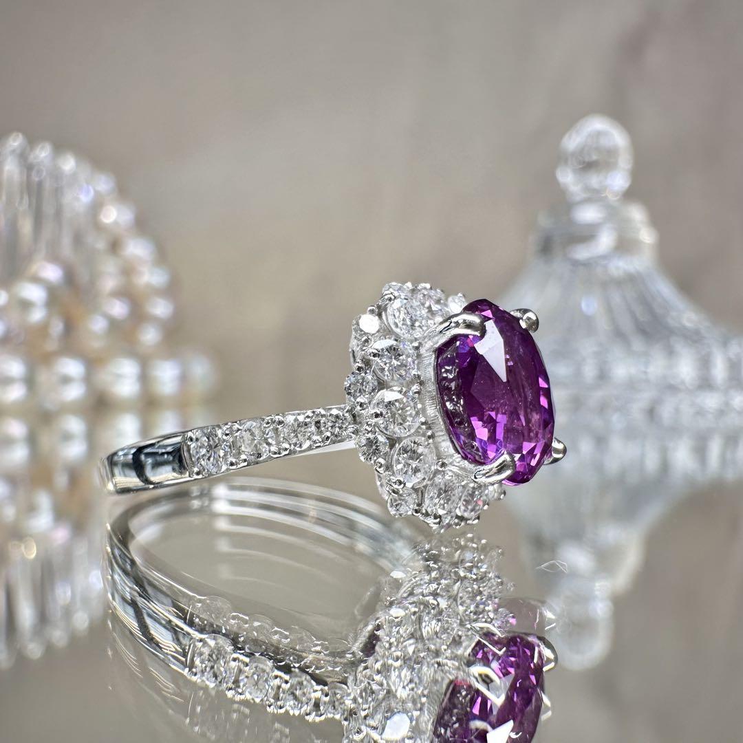 【美品】Pt900 パープルサファイア 2ct リング ダイヤ巻き