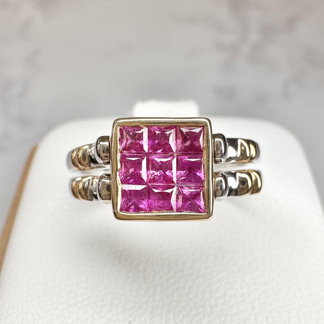 【K18】2WAY ルビー0.55ct ダイヤモンド0.5ct リング