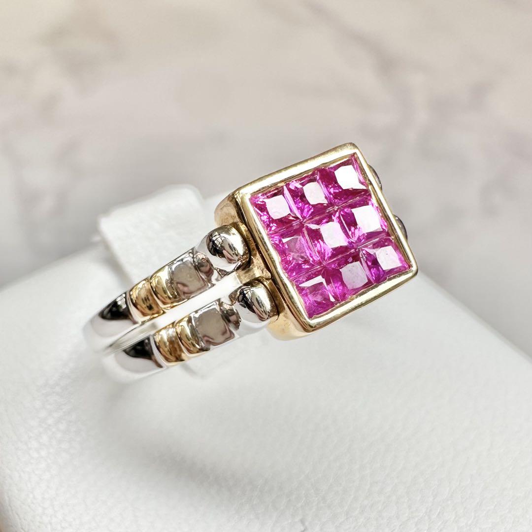 【K18】2WAY ルビー0.55ct ダイヤモンド0.5ct リング