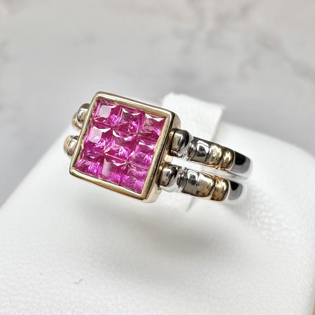 【K18】2WAY ルビー0.55ct ダイヤモンド0.5ct リング