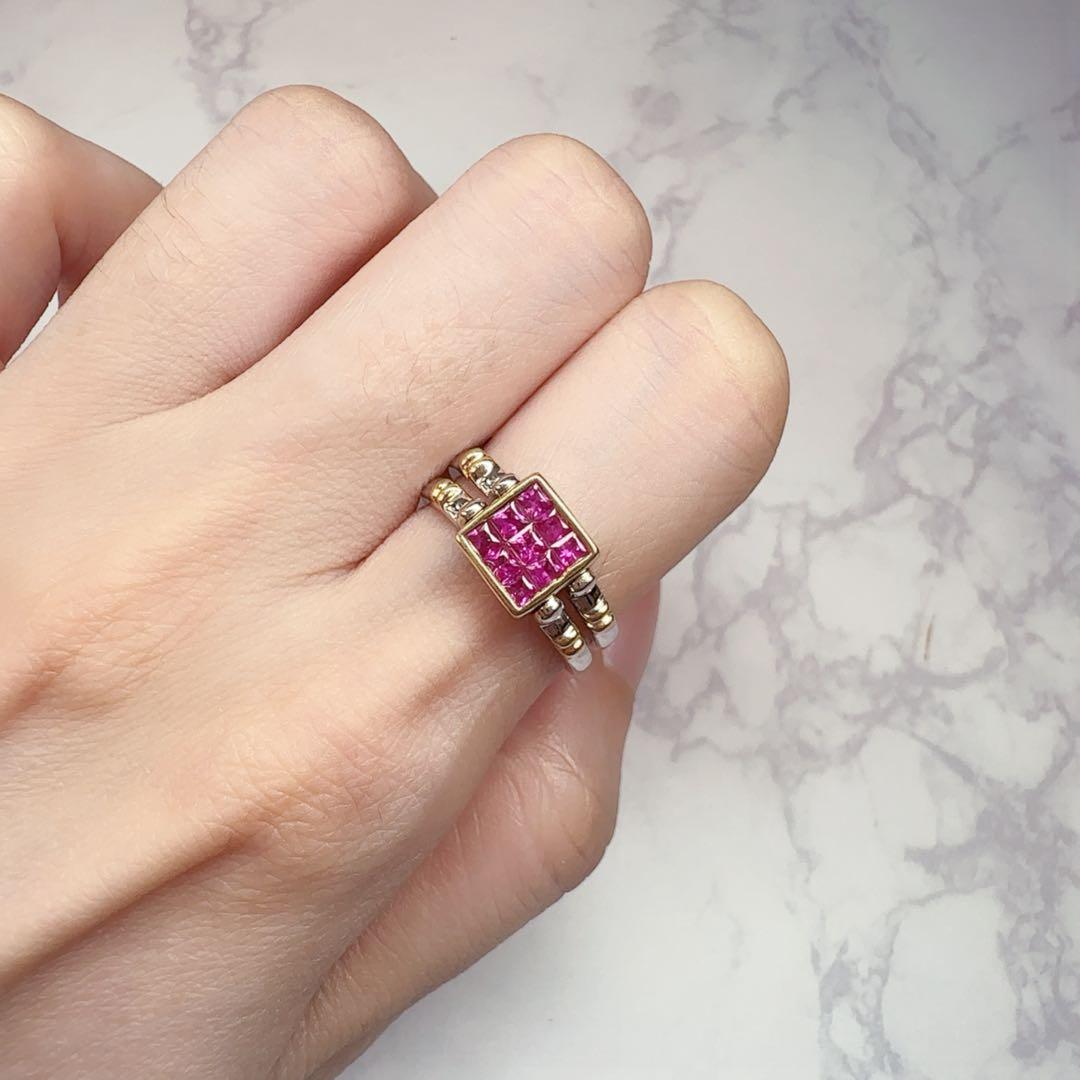 【K18】2WAY ルビー0.55ct ダイヤモンド0.5ct リング