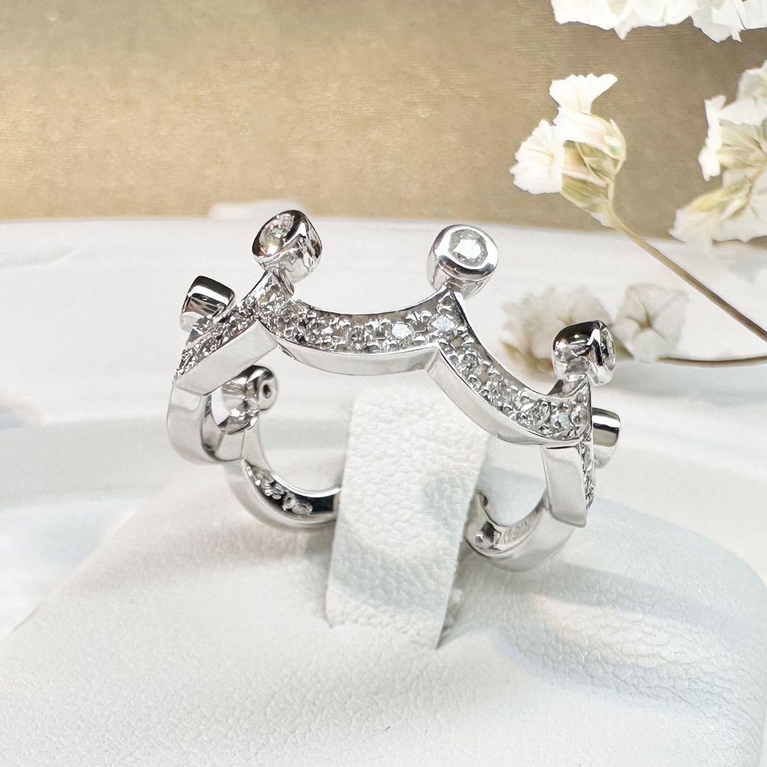 【K18】ダイヤモンド リング 0.32ct 王冠モチーフ