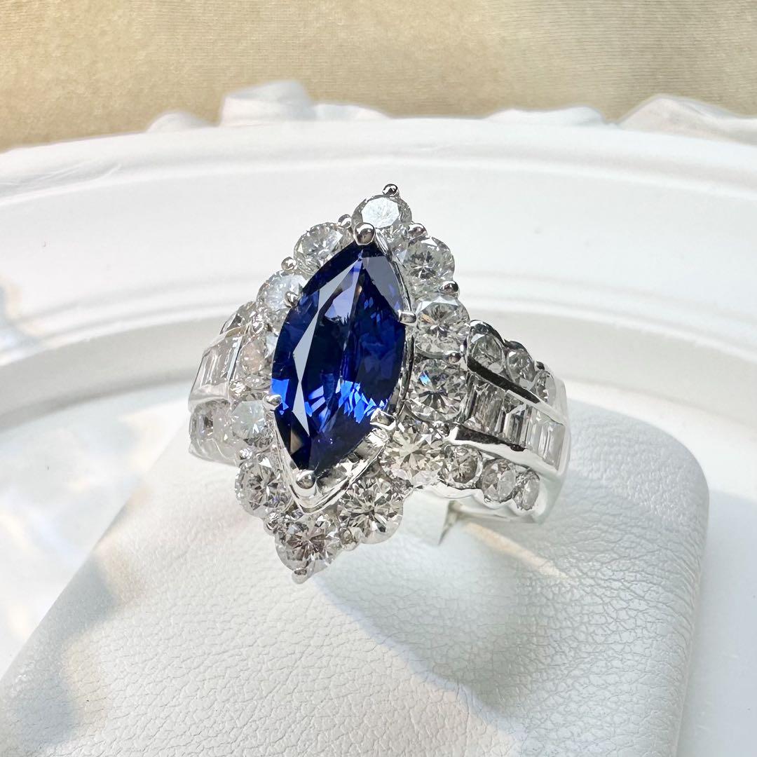 【美品】PT900 ロイヤルブルーサファイアリング 2.35ct ダイヤGIA付