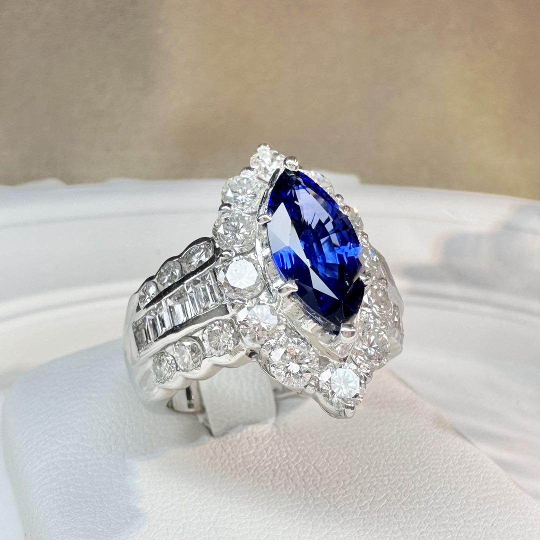 【美品】PT900 ロイヤルブルーサファイアリング 2.35ct ダイヤGIA付