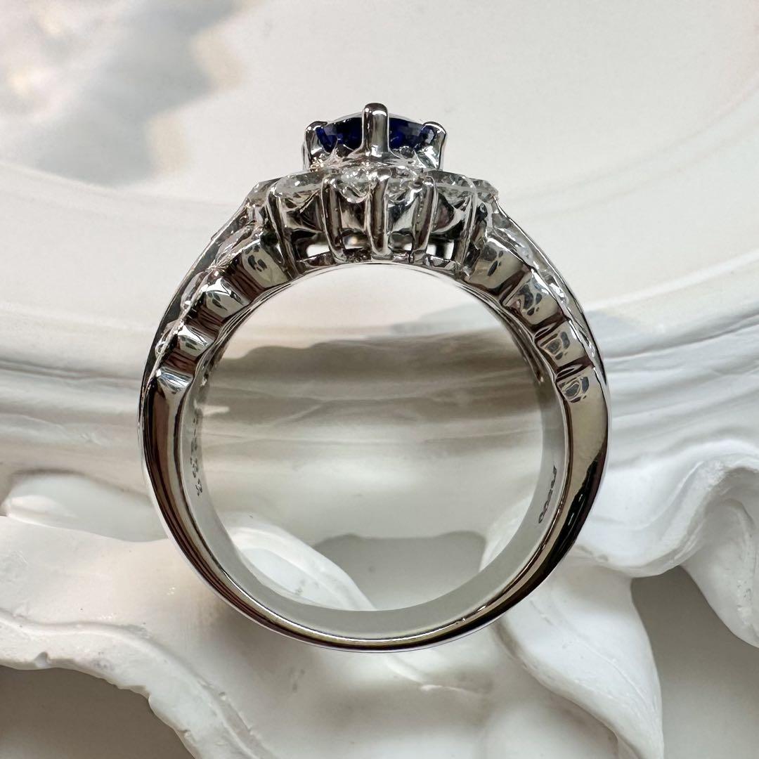 【美品】PT900 ロイヤルブルーサファイアリング 2.35ct ダイヤGIA付