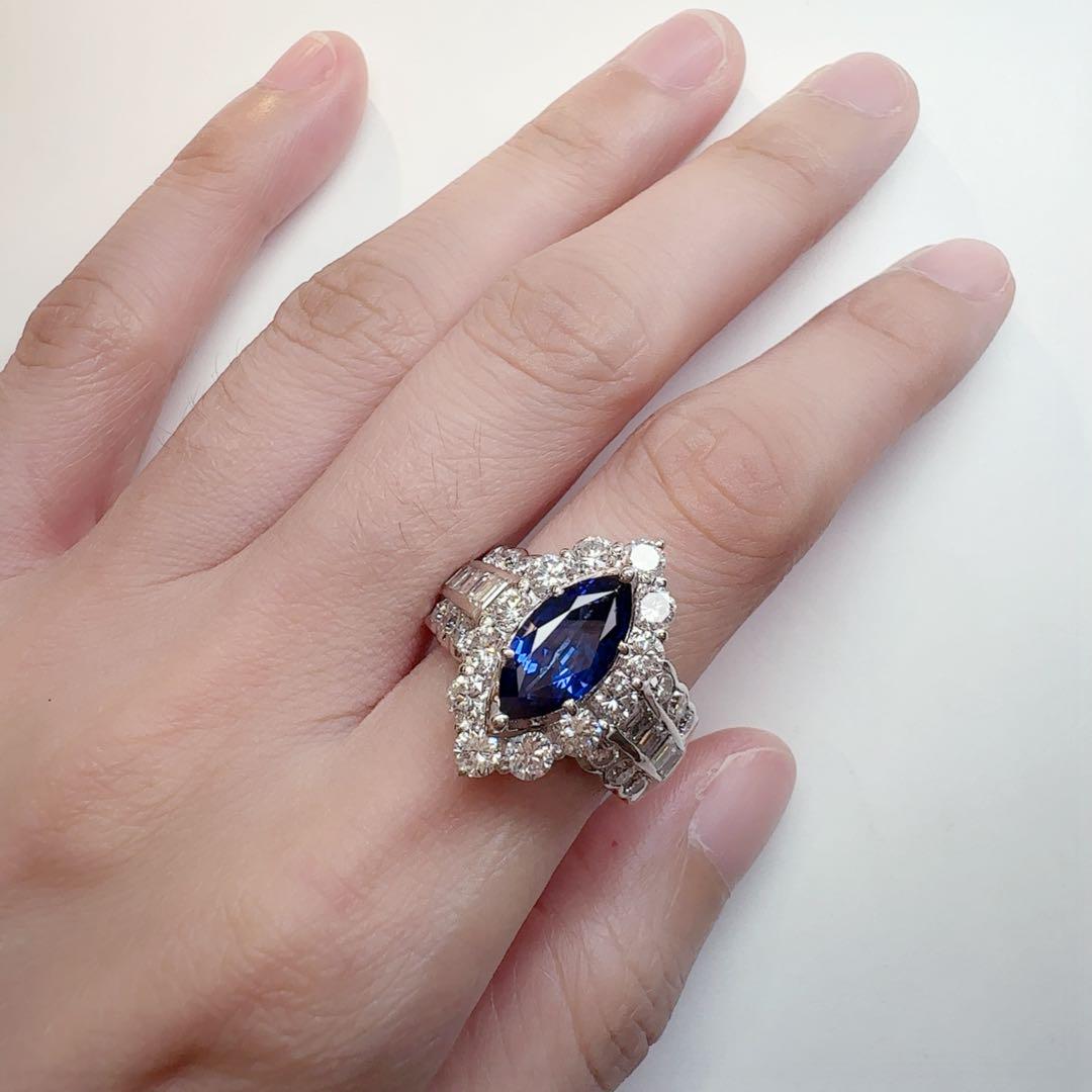 【美品】PT900 ロイヤルブルーサファイアリング 2.35ct ダイヤGIA付
