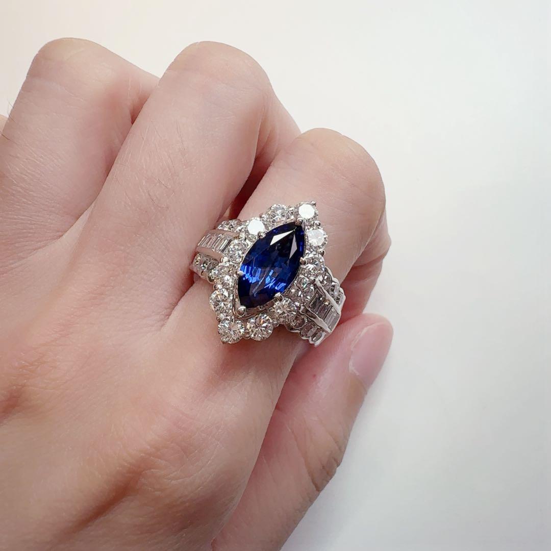 【美品】PT900 ロイヤルブルーサファイアリング 2.35ct ダイヤGIA付