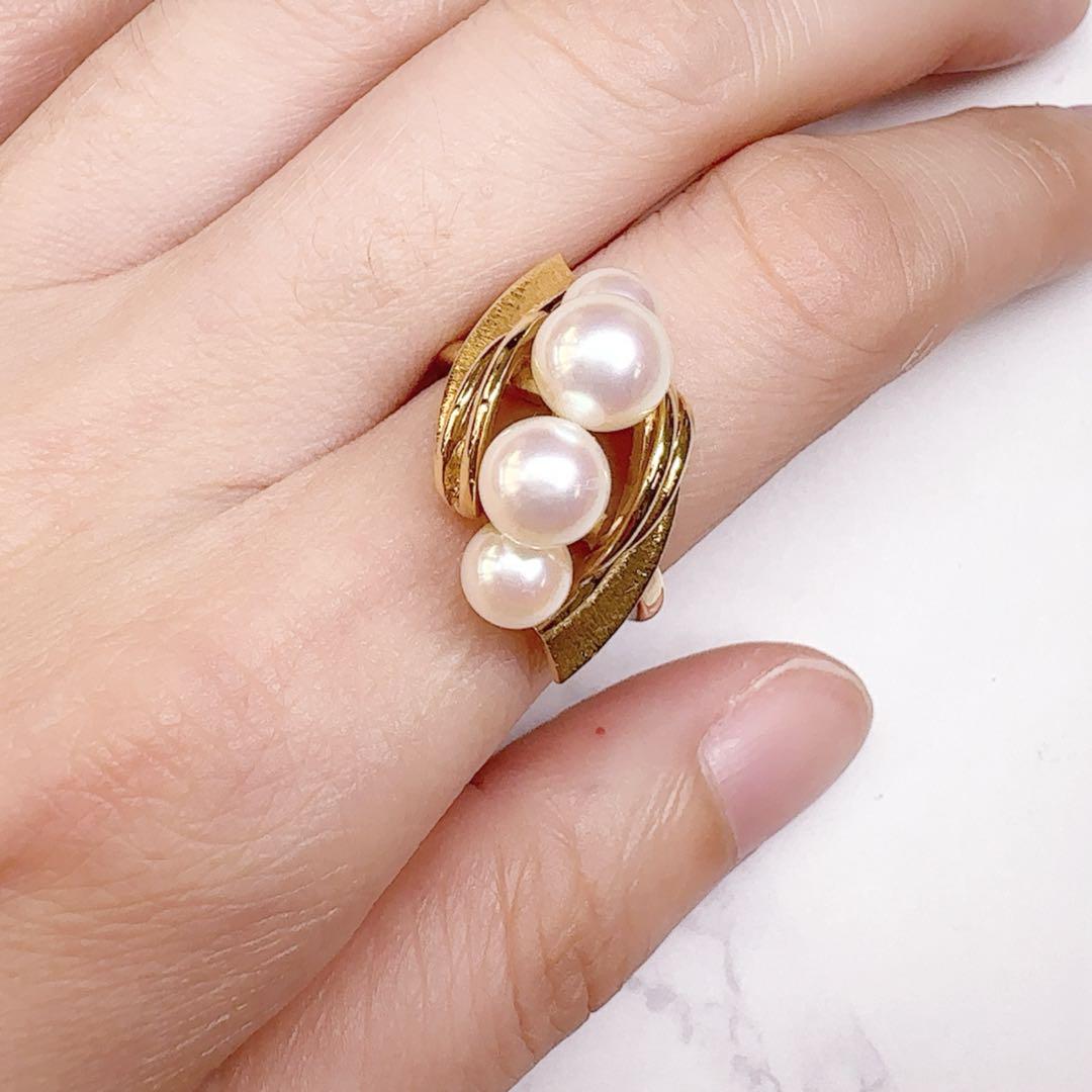 【ミキモト】 MIKIMOTO 御木本K18 アコヤ真珠5-7mm リング