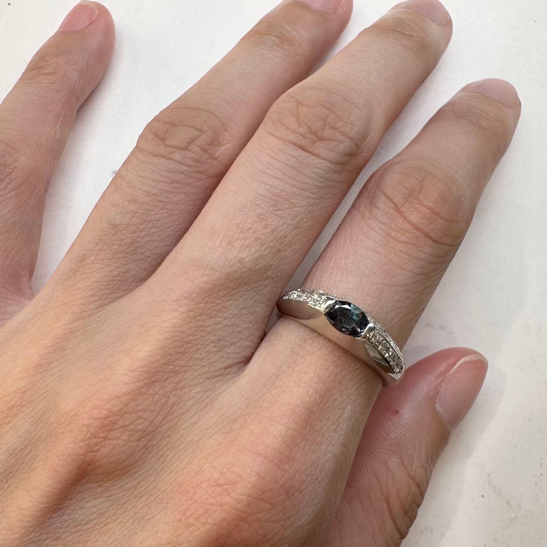 K18WG アレキサンドライト ダイヤモンド リング 0.20ct 変色効果
