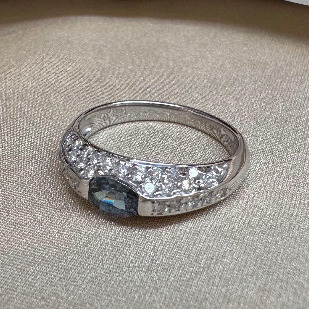 K18WG アレキサンドライト ダイヤモンド リング 0.20ct 変色効果