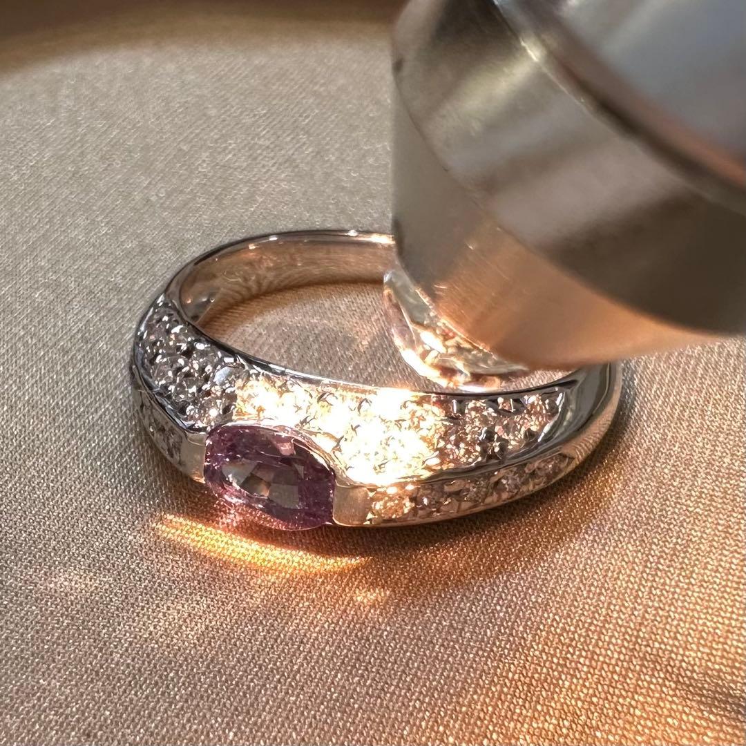 K18WG アレキサンドライト ダイヤモンド リング 0.20ct 変色効果