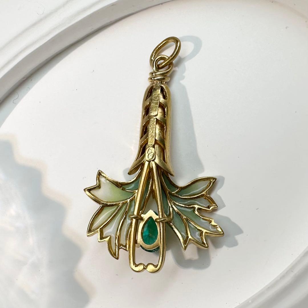 【MASRIERA】K18 エメラルド0.567ct エナメル ペンダント