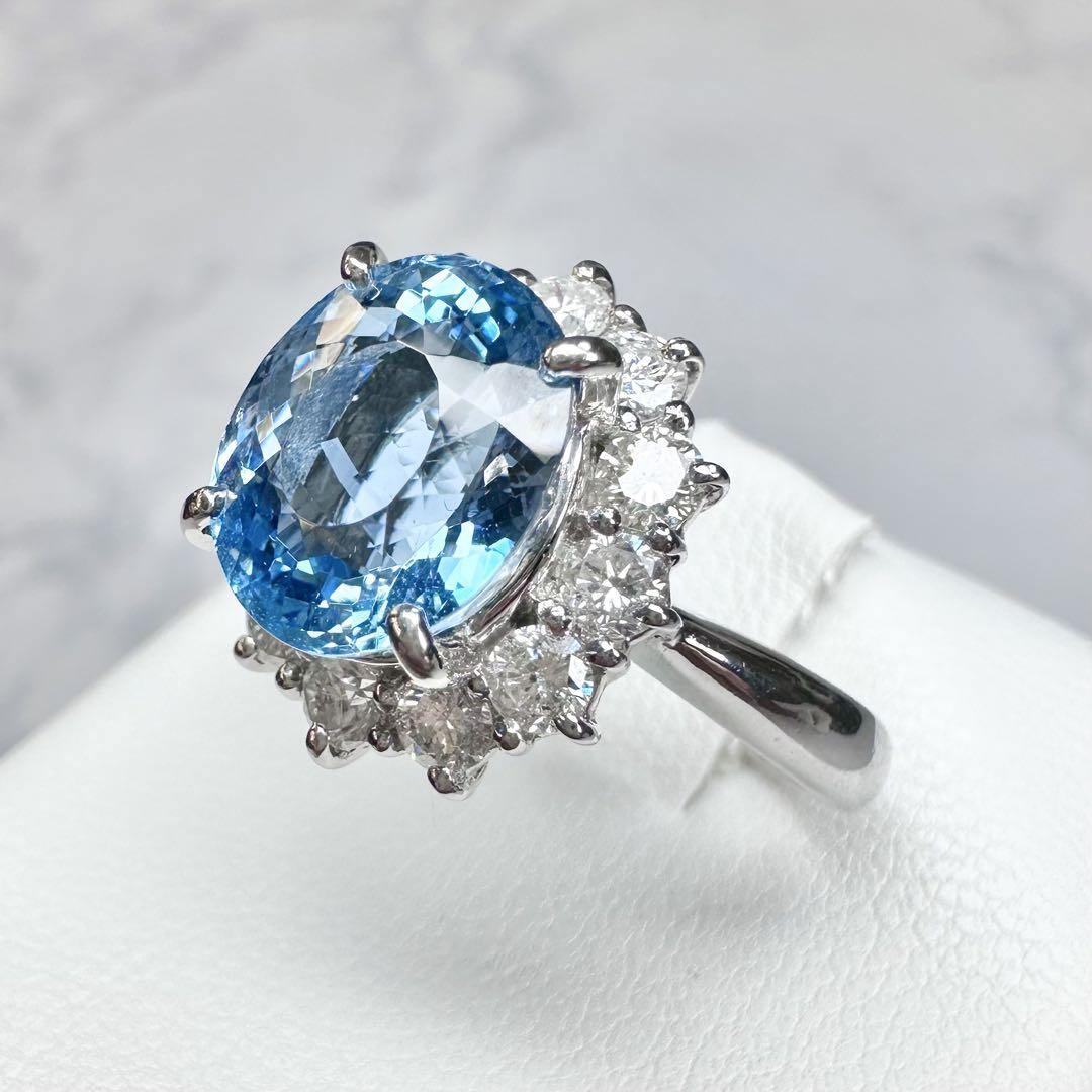 【美品】PT900 サンタマリアアクアマリン3.14ct ダイヤリング