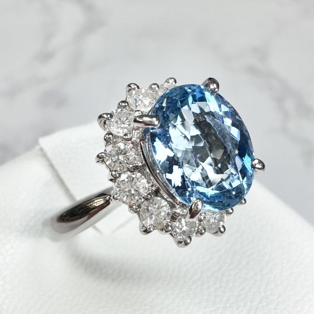 【美品】PT900 サンタマリアアクアマリン3.14ct ダイヤリング