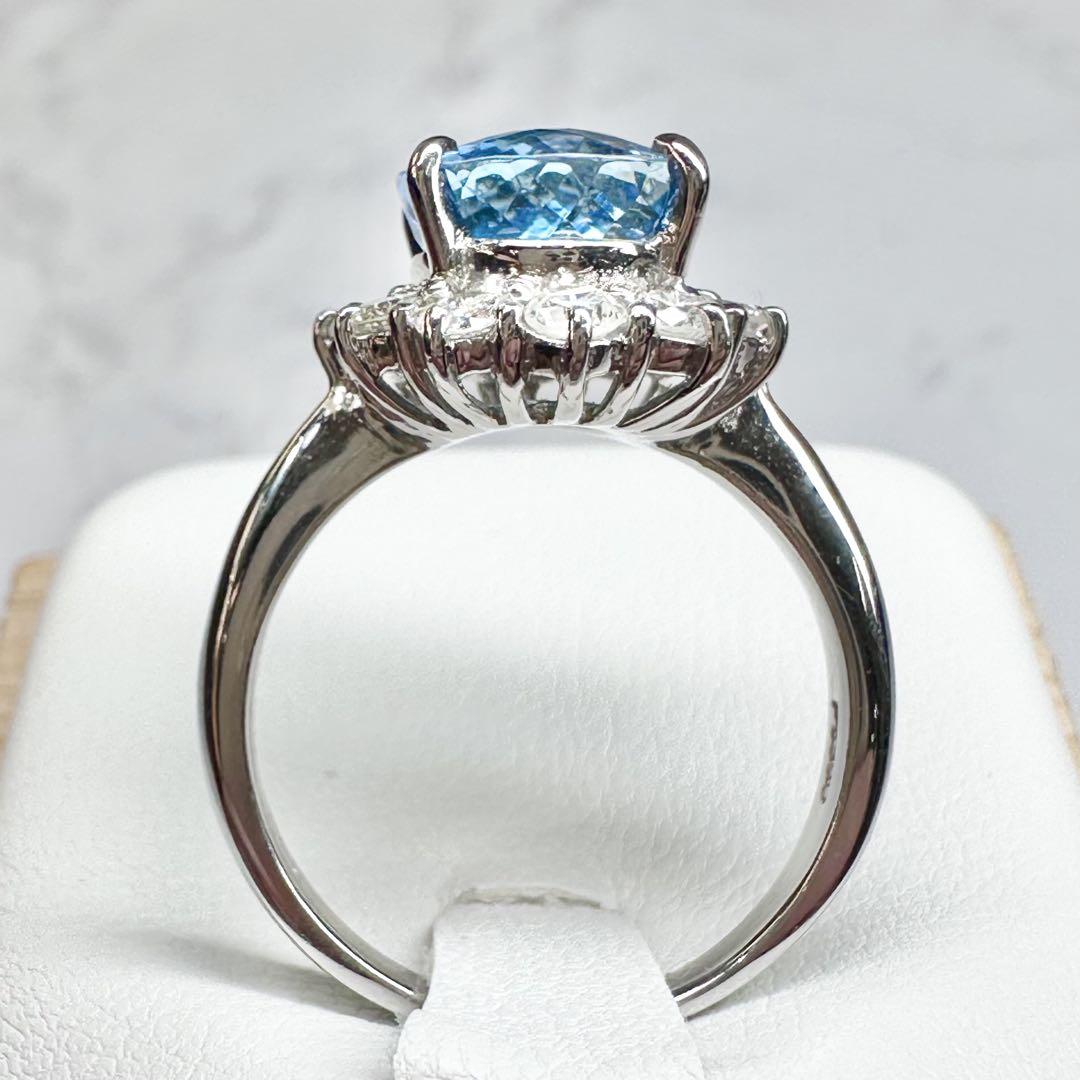 【美品】PT900 サンタマリアアクアマリン3.14ct ダイヤリング