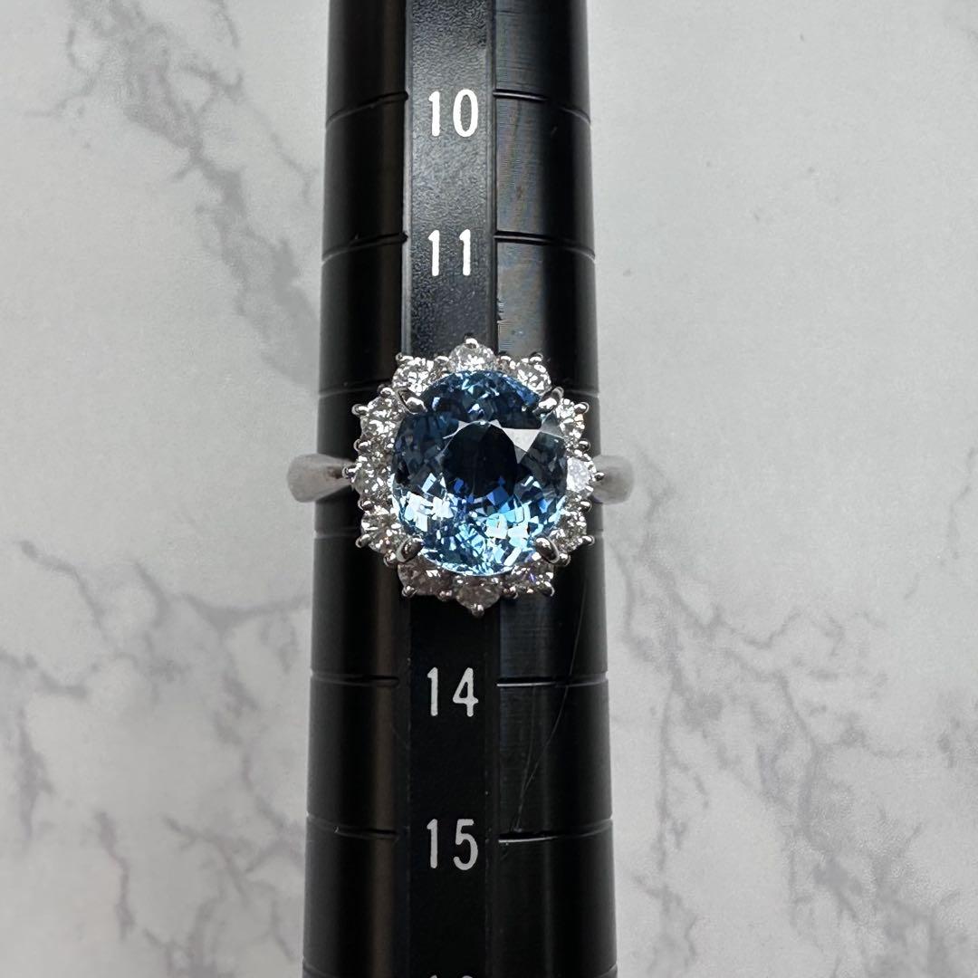 【美品】PT900 サンタマリアアクアマリン3.14ct ダイヤリング