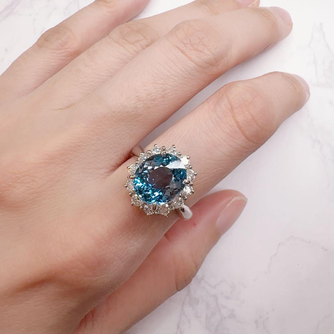 【美品】PT900 サンタマリアアクアマリン3.14ct ダイヤリング