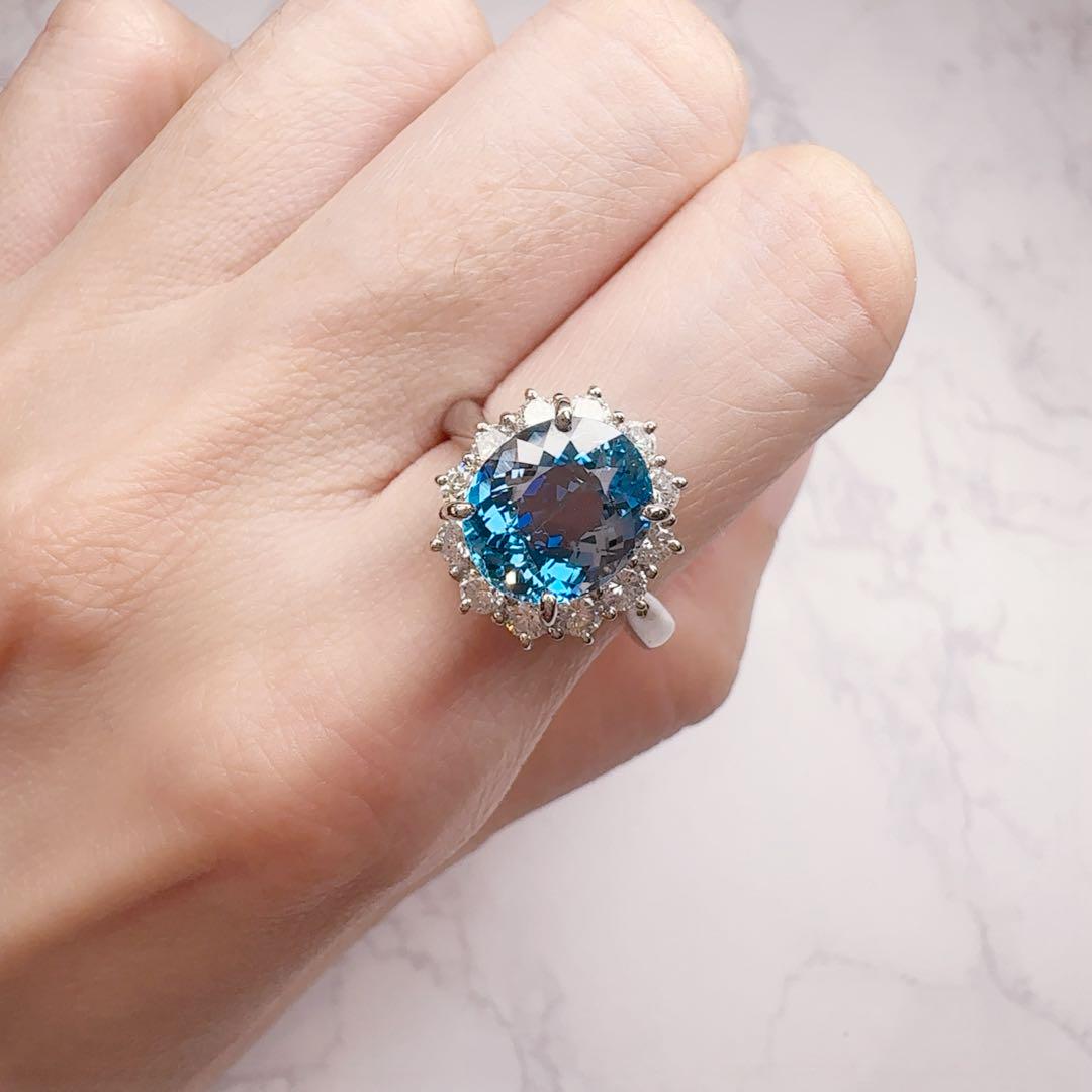 【美品】PT900 サンタマリアアクアマリン3.14ct ダイヤリング