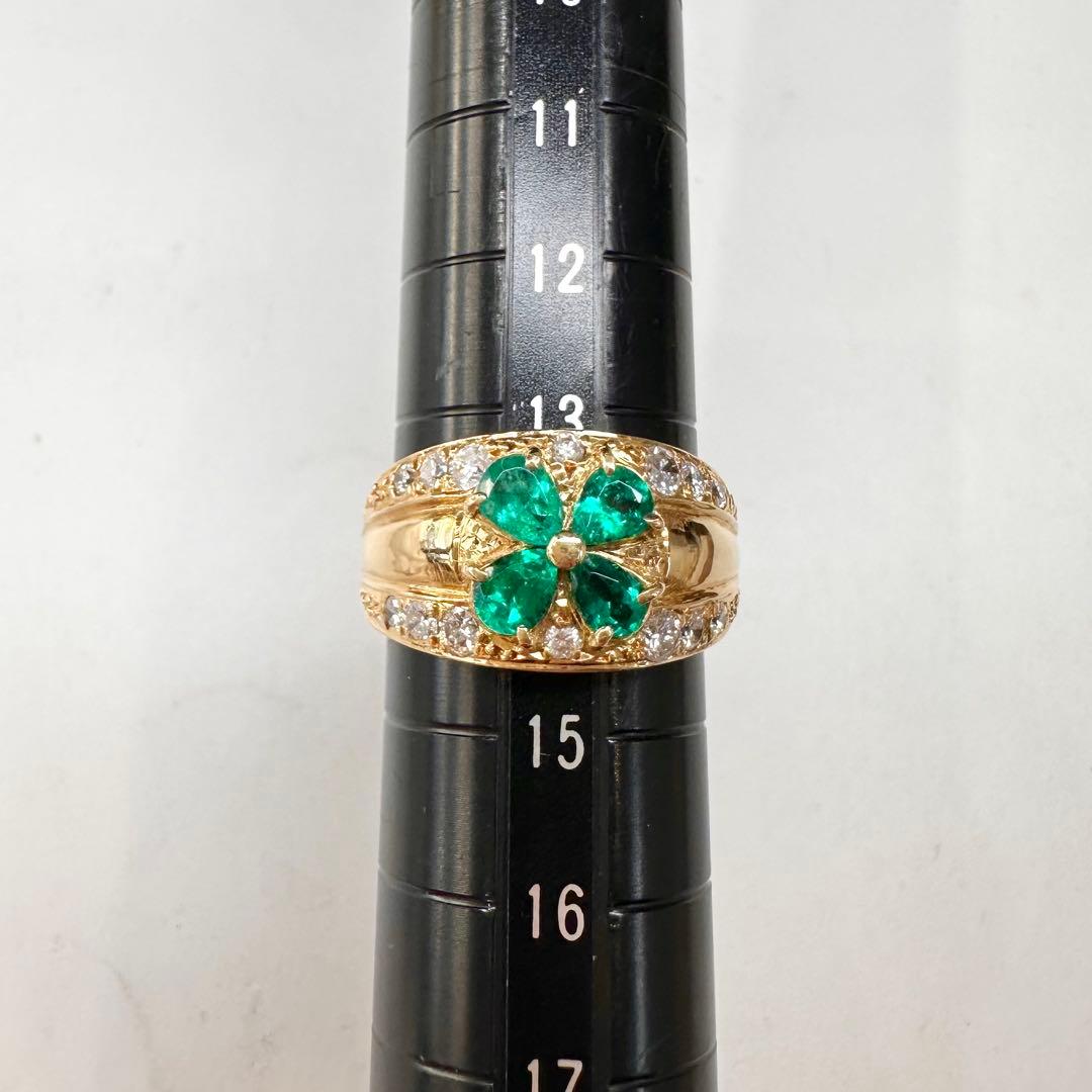 K18 エメラルド 0.82ct ダイヤモンド クローバーリング
