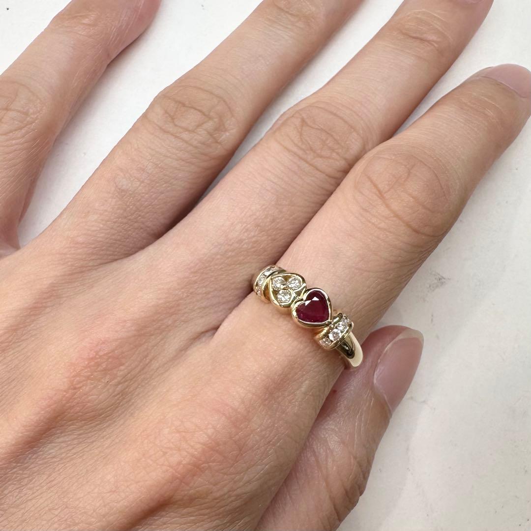 K18 ルビー 0.36ct ダイヤモンド リング ハートモチーフ