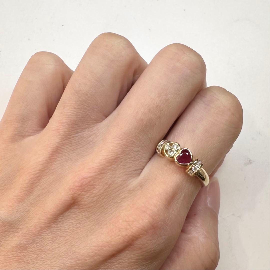 K18 ルビー 0.36ct ダイヤモンド リング ハートモチーフ