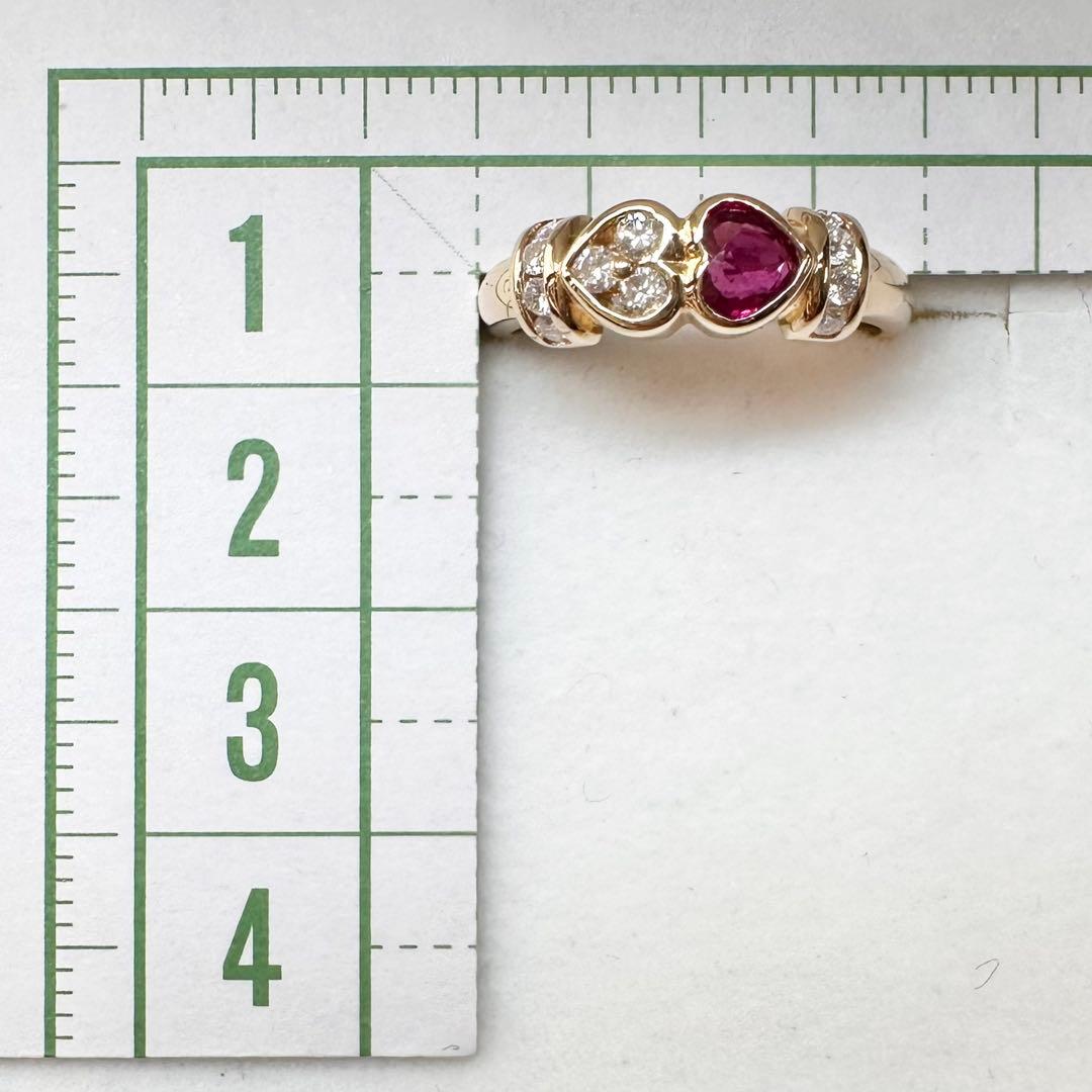 K18 ルビー 0.36ct ダイヤモンド リング ハートモチーフ