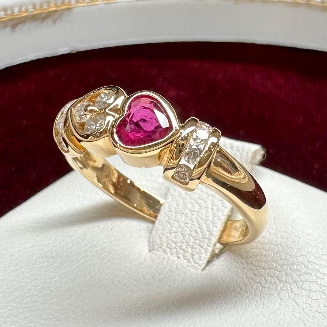K18 ルビー 0.36ct ダイヤモンド リング ハートモチーフ