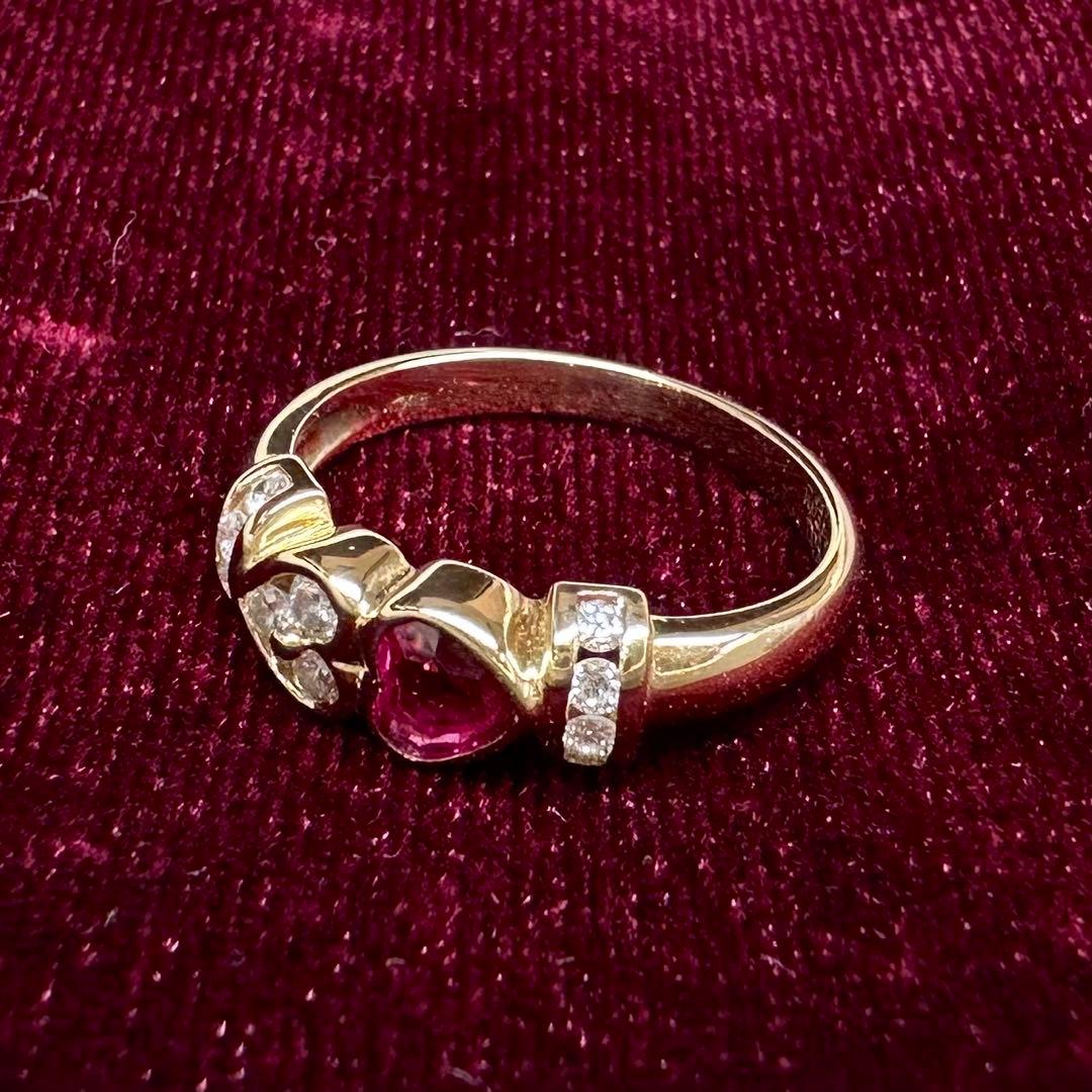 K18 ルビー 0.36ct ダイヤモンド リング ハートモチーフ